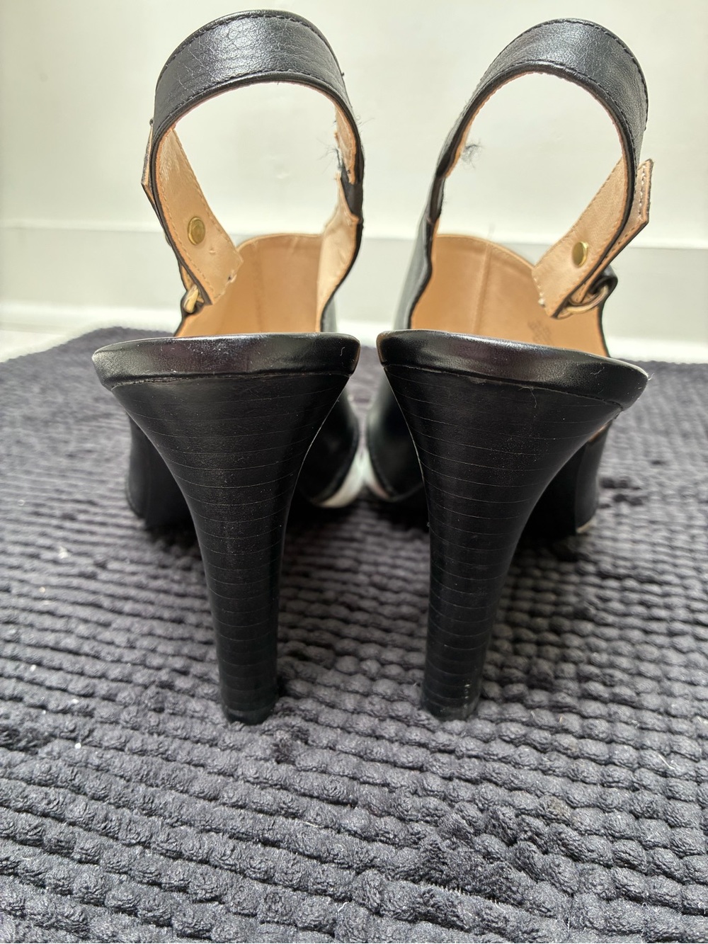 Anne Klein Black and White Peep-Toe Slingback Block Heels - Picture 7 of 7